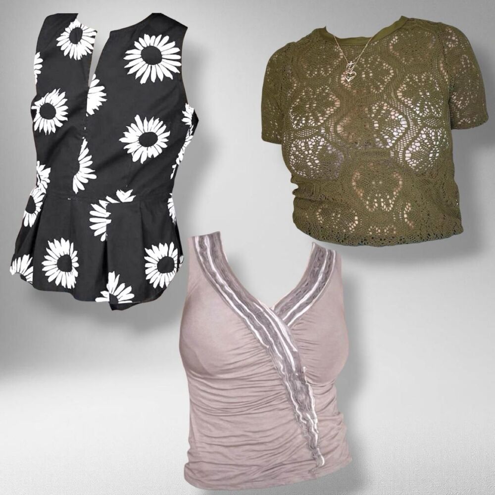 Y2K & Vintage Inspired Blouse 3 Piece Bundle – Sizes S & 4